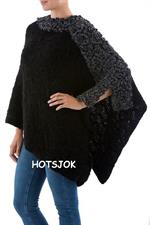 alpaca sort poncho med hæklet asymmetrisk